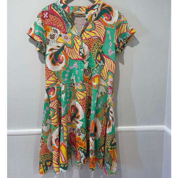 Christina Vergoni Made In‎ Italy Womens Linen Floral Printed Multi Dress Sz Med - Picture 2 of 7